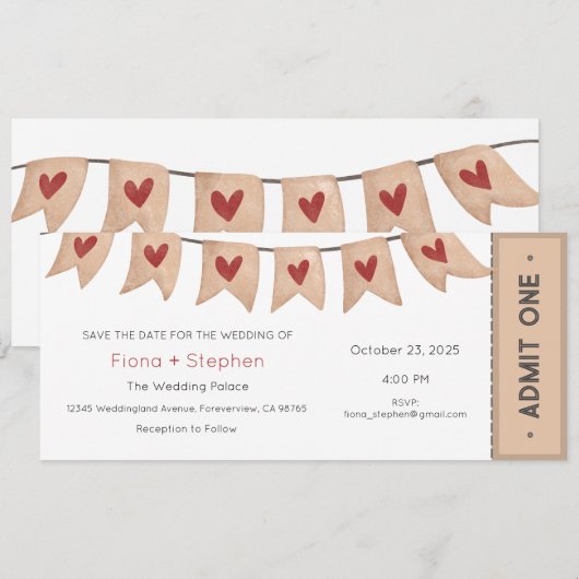 Huwelijksuitnodiging, huwelijksceremonie receptie kaart (Voorkant / Achterkant)