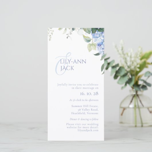 Huwelijksuitnodiging Hydrangea Plat Kaart zonder F (Staand voorkant)