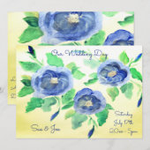 Huwelijksuitnodiging in aquarel blauwe Rozen Kaart (Voorkant / Achterkant)