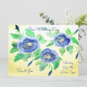 Huwelijksuitnodiging in aquarel blauwe Rozen Kaart (Staand voorkant)