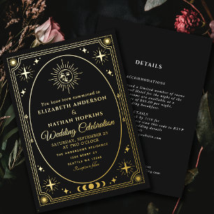 Huwelijksuitnodiging in folie van Celestial Black Uitnodiging