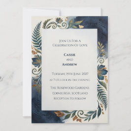 Huwelijksuitnodiging in Navy Botanical Schots Kaart