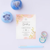 Huwelijksuitnodiging INK Coral Peach Goud Bladeren Flyer (Enkel)