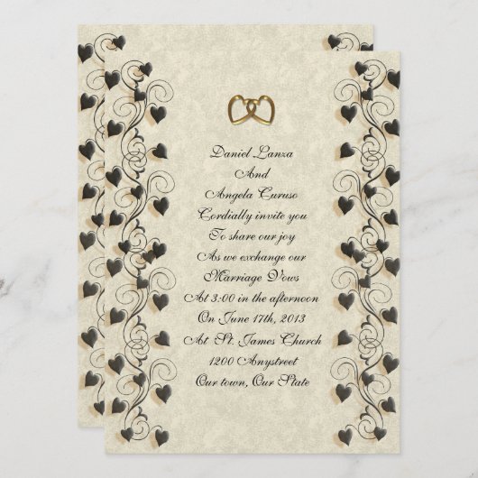 Huwelijksuitnodiging Ivy harten grens Kaart (Voorkant / Achterkant)