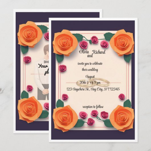 huwelijksuitnodiging kaart (Voorkant / Achterkant)