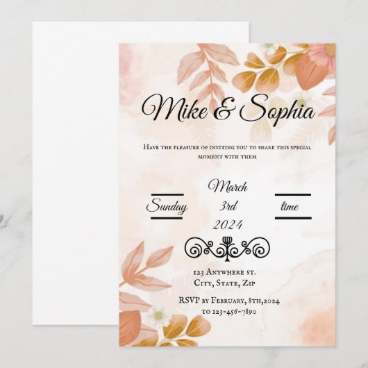 huwelijksuitnodiging kaart (Voorkant / Achterkant)