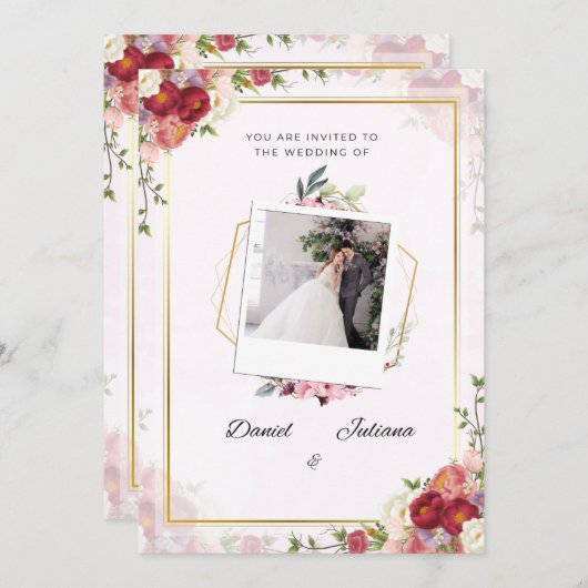 huwelijksuitnodiging kaart (Voorkant / Achterkant)