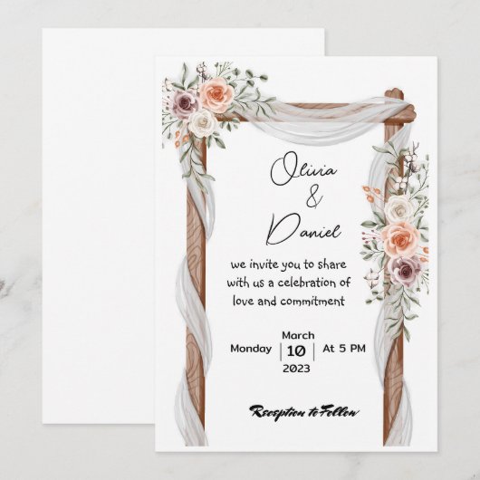 huwelijksuitnodiging kaart (Voorkant / Achterkant)