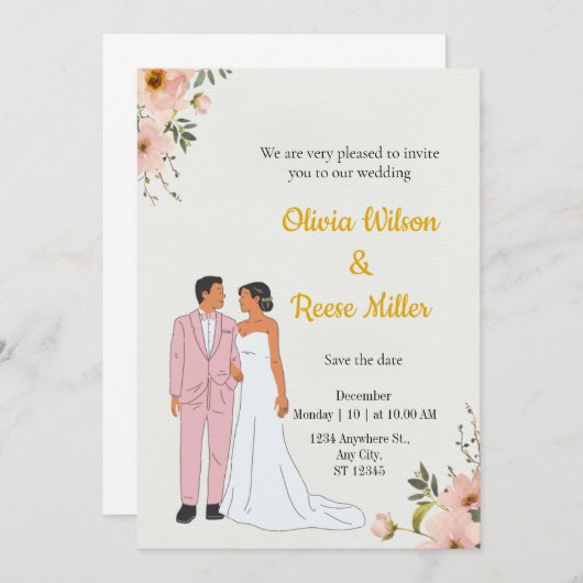 Huwelijksuitnodiging Kaart (Voorkant / Achterkant)