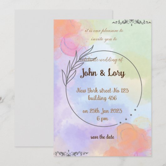 huwelijksuitnodiging kaart (Voorkant / Achterkant)