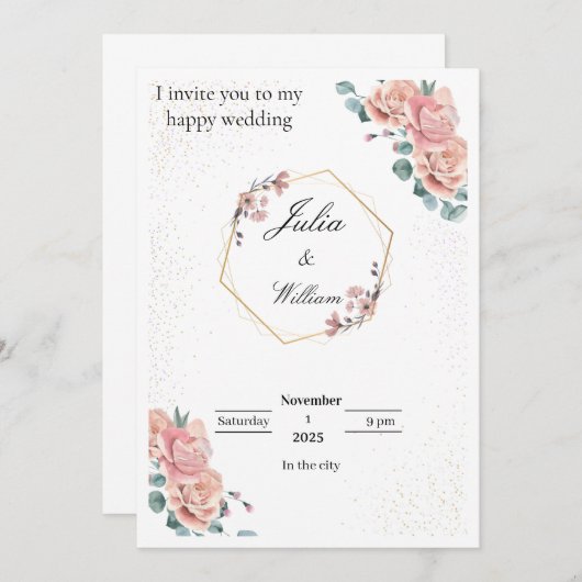 huwelijksuitnodiging kaart (Voorkant / Achterkant)