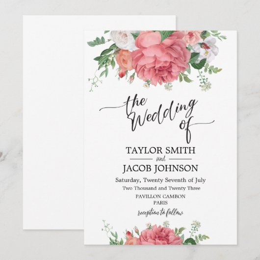 huwelijksuitnodiging kaart (Voorkant / Achterkant)