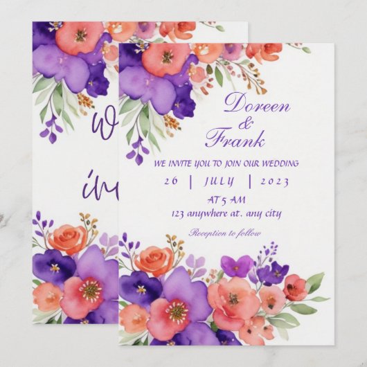 huwelijksuitnodiging kaart (Voorkant / Achterkant)