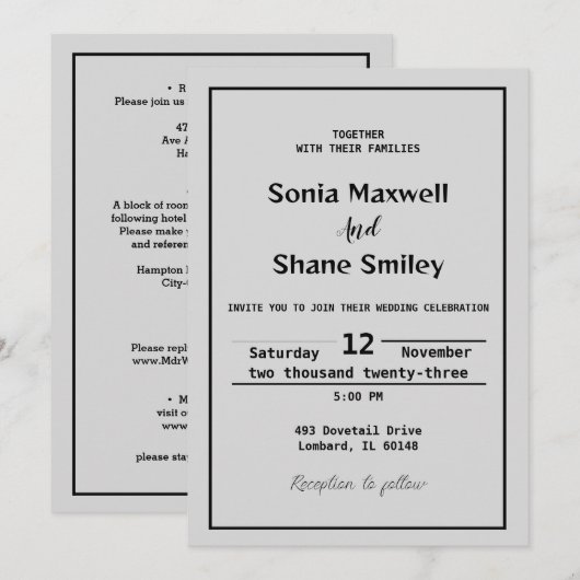 huwelijksuitnodiging kaart (Voorkant / Achterkant)