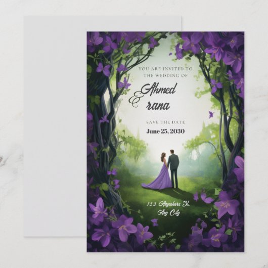 huwelijksuitnodiging kaart (Voorkant / Achterkant)