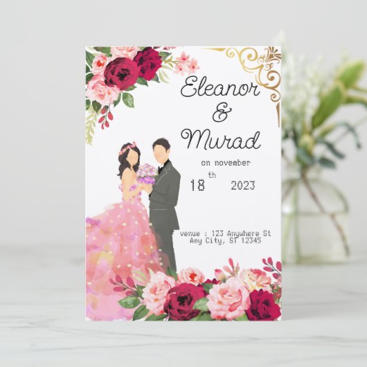 huwelijksuitnodiging kaart (Staand voorkant)