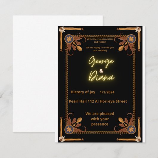 huwelijksuitnodiging kaart (Voorkant / Achterkant)