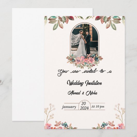 huwelijksuitnodiging kaart (Voorkant / Achterkant)