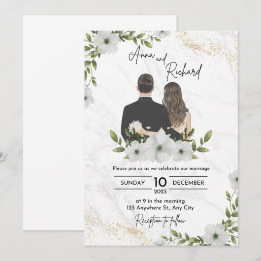 huwelijksuitnodiging kaart (Voorkant / Achterkant)