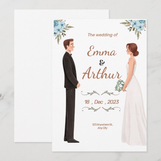 huwelijksuitnodiging kaart (Voorkant / Achterkant)