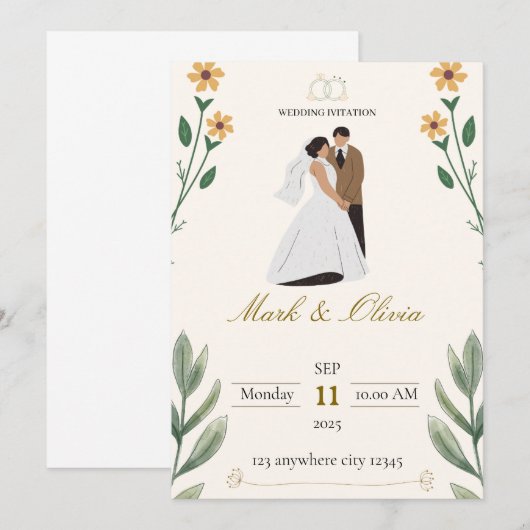 huwelijksuitnodiging kaart (Voorkant / Achterkant)