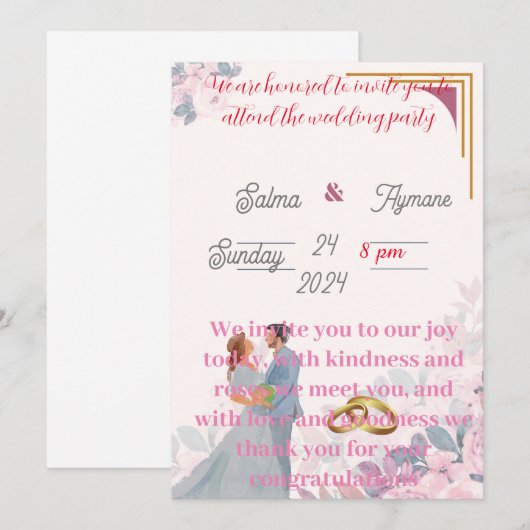 huwelijksuitnodiging kaart (Voorkant / Achterkant)