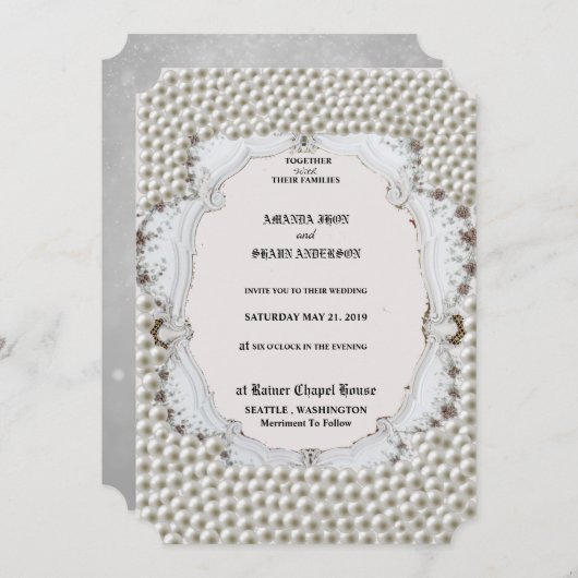 Huwelijksuitnodiging Kaart met pareldecoratie (Voorkant / Achterkant)