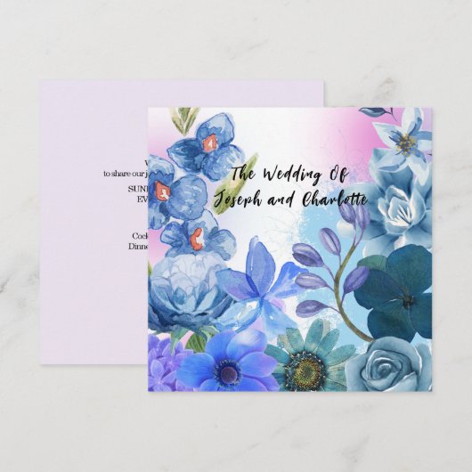 Huwelijksuitnodiging Kaart, Romantisch Bloementhem Aankondiging (Voorkant / Achterkant)