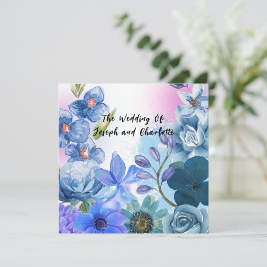 Huwelijksuitnodiging Kaart, Romantisch Bloementhem Aankondiging (Staand voorkant)