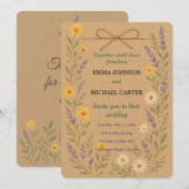 Huwelijksuitnodiging Kaart Rustic Wildflower (Voorkant / Achterkant)
