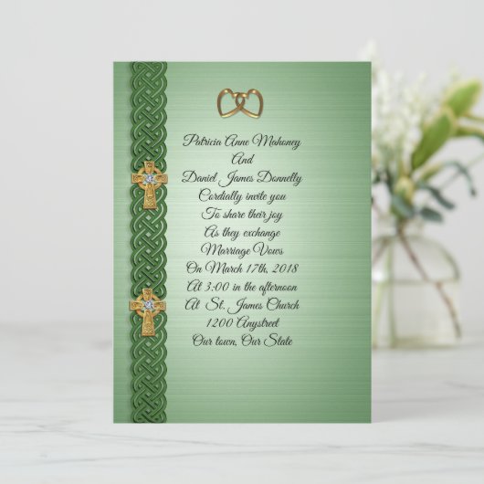 Huwelijksuitnodiging Keltisch Kruis Iers Kaart (Staand voorkant)