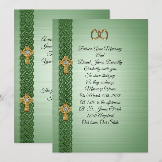Huwelijksuitnodiging Keltisch Kruis Iers Kaart (Voorkant / Achterkant)