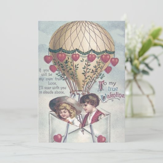 Huwelijksuitnodiging Kinderen Hart Heet Luchtballo Kaart (Staand voorkant)