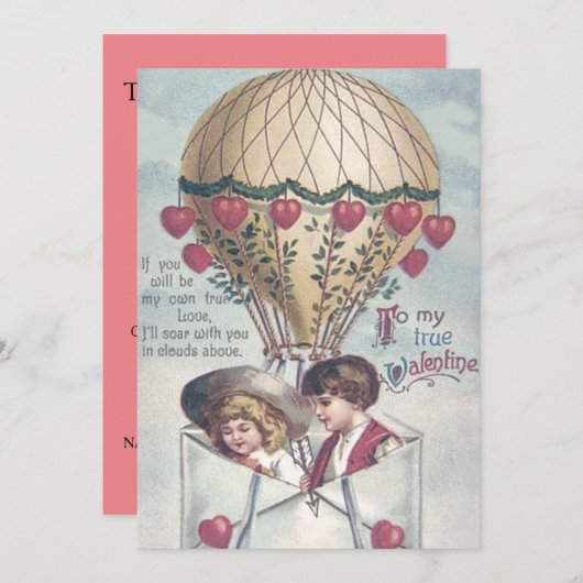 Huwelijksuitnodiging Kinderen Hart Heet Luchtballo Kaart (Voorkant / Achterkant)