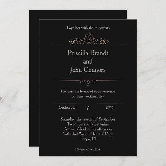 Huwelijksuitnodiging, klassiek, gestileerd, monogr kaart (Voorkant / Achterkant)