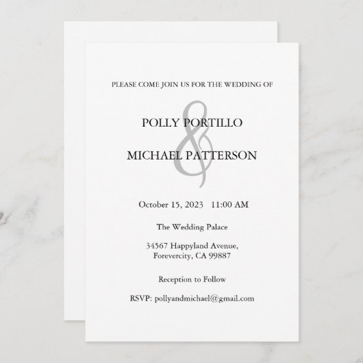 Huwelijksuitnodiging, Klassieke Huwelijksuitnodigi Kaart (Voorkant / Achterkant)