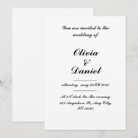 huwelijksuitnodiging, klassieke huwelijksuitnodigi kaart (Voorkant / Achterkant)