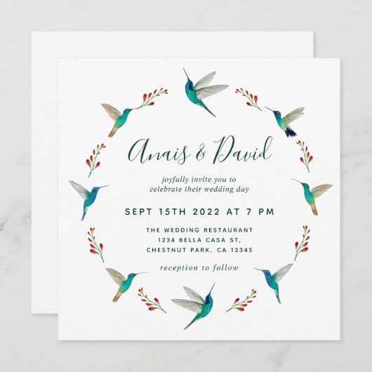 Huwelijksuitnodiging Kolibrie Aankondiging (Voorkant / Achterkant)
