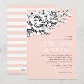 Huwelijksuitnodiging La Vie en Rose Floral - Roze Aankondiging (Voorkant / Achterkant)