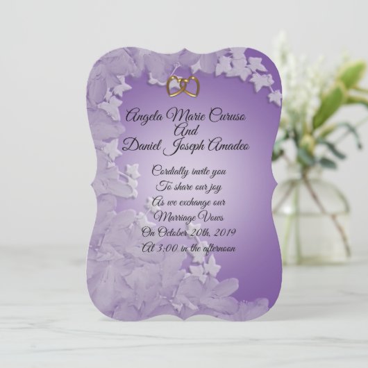 Huwelijksuitnodiging, Lavendel met Ivy aangepaste Kaart (Staand voorkant)