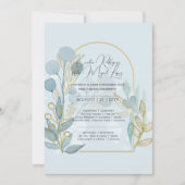Huwelijksuitnodiging Lichtblauw Goud Kaart (Voorkant)