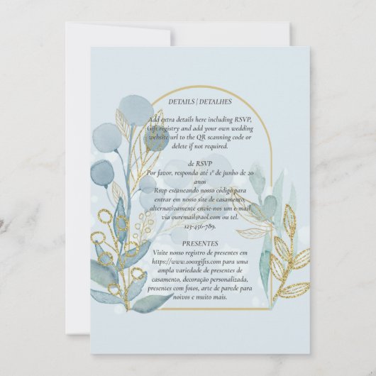 Huwelijksuitnodiging Lichtblauw Goud Kaart (Achterkant)