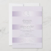 huwelijksuitnodiging | Lila Shimmer Stripe Monogra Kaart (Voorkant)