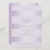 huwelijksuitnodiging | Lila Shimmer Stripe Monogra Kaart (Voorkant / Achterkant)