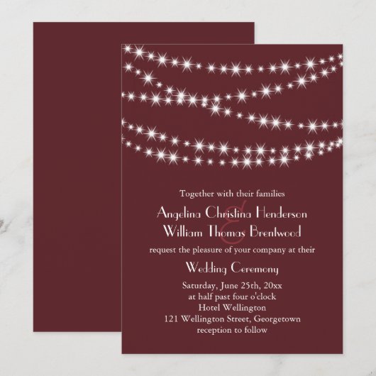 Huwelijksuitnodiging - Marsala Twinkle Lights Kaart (Voorkant / Achterkant)