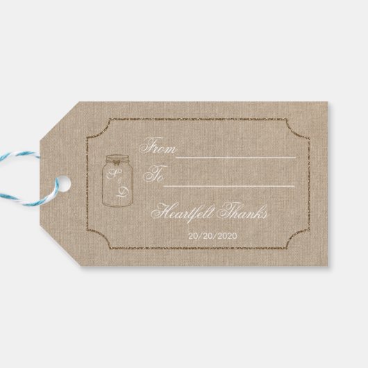 huwelijksuitnodiging | Mason Jar Linen Cadeaulabel (Achterkant Horizontaal)
