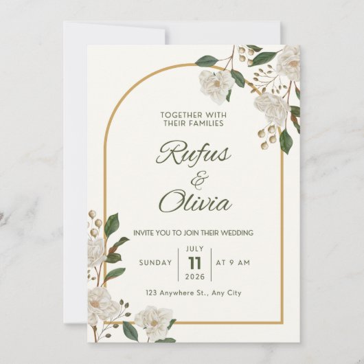 huwelijksuitnodiging met bloemenaccent kaart (Voorkant)