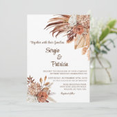 Huwelijksuitnodiging met Boho Flowers Sjabloon Kaart (Staand voorkant)