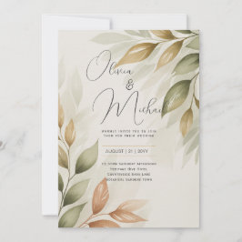 Huwelijksuitnodiging met botanische aquarel groen kaart