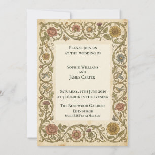 Huwelijksuitnodiging met botanische illustraties v kaart